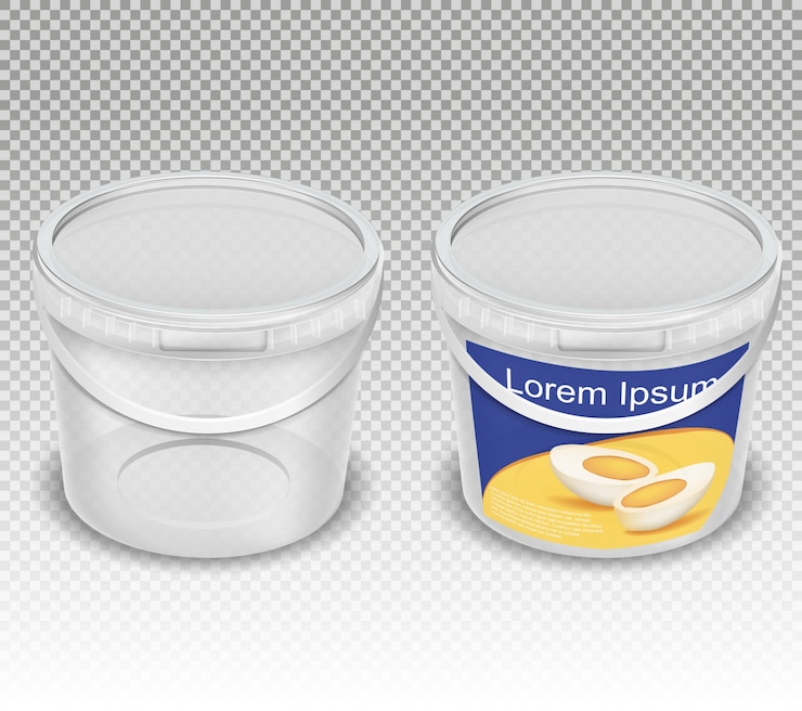 Vettore gratuito illustrazione realistica vettoriale di secchi trasparenti in plastica vuota per prodotti alimentari