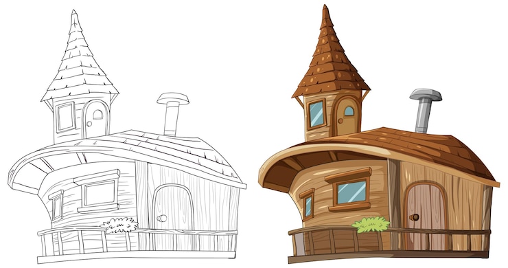 Vettore gratuito illustrazione stravagante della casa sull'albero in legno