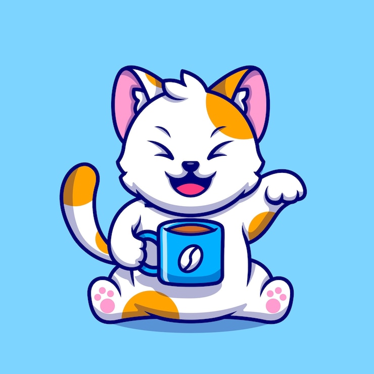 Vettore gratuito illustrazione sveglia dell'icona del fumetto della tazza di caffè della bevanda del gatto. concetto di icona bevanda animale isolato. stile cartone animato piatto