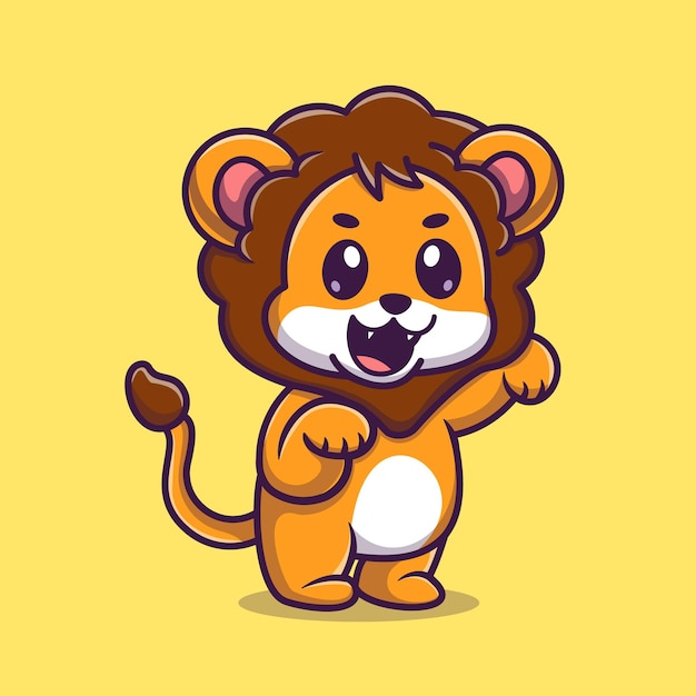 Illustrazione sveglia dell'icona di vettore del fumetto del leone del bambino. Concetto Di Icona Natura Animale Isolato Vettore Premium. Stile cartone animato piatto