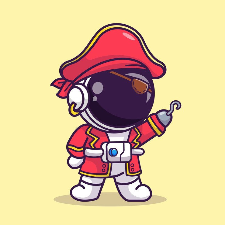 Vettore gratuito illustrazione sveglia dell'icona di vettore del fumetto del pirata dell'astronauta. icona vacanza scienza concetto isolato piatto