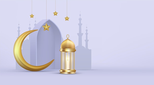 Illustrazione tridimensionale realistica del ramadan kareem