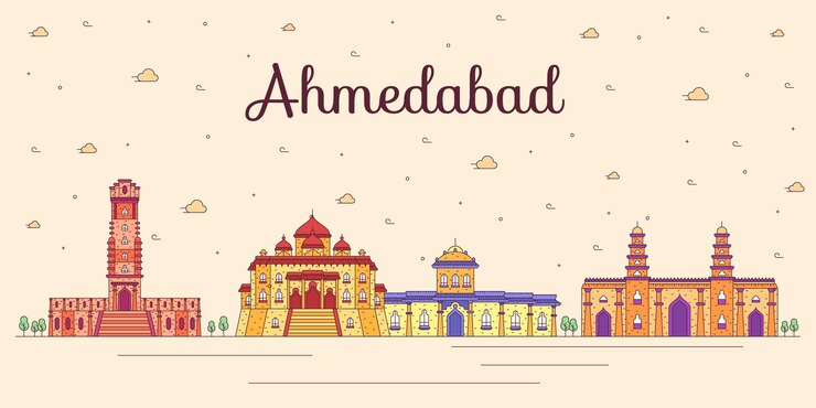 Vettore gratuito illustrazione variopinta dell'orizzonte di ahmedabad