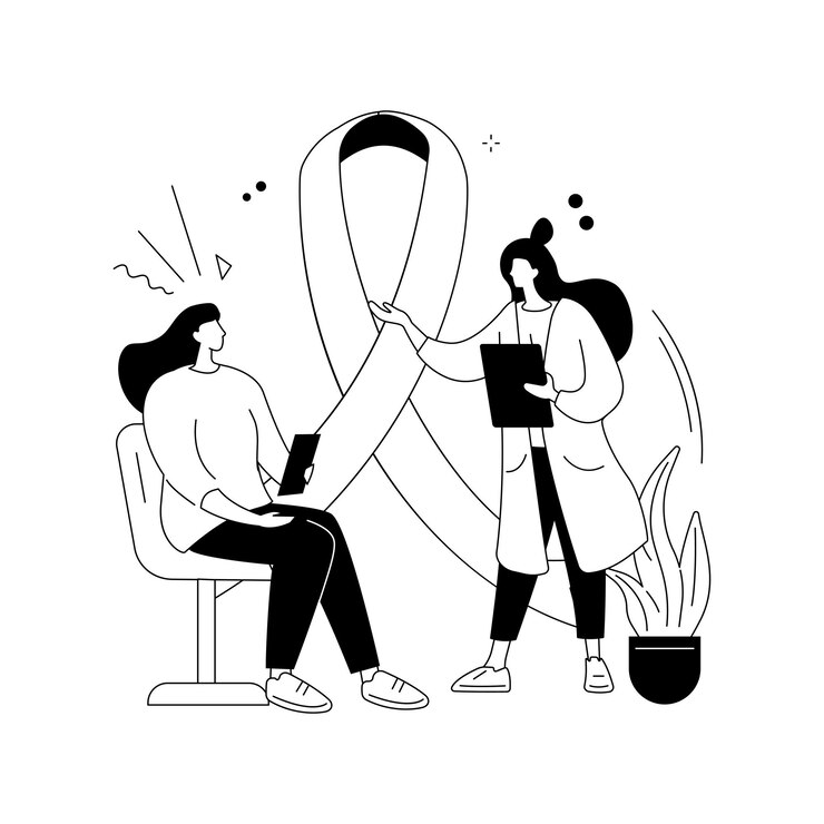 Vettore gratuito illustrazione vettoriale del concetto astratto del cancro al seno prevenzione e diagnostica del fattore oncologico delle donne fondo per il cancro al seno controllo della consapevolezza della malattia metafora astratta della mammografia