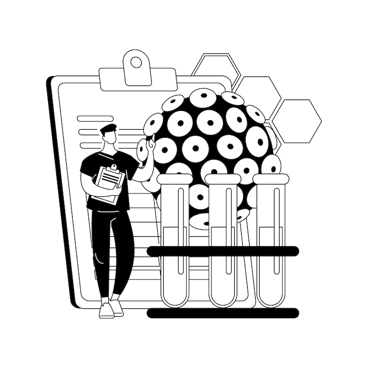 Vettore gratuito illustrazione vettoriale del concetto astratto del test hpv kit del test del papillomavirus umano test per l'uomo esame per le donne prevenzione del cancro cervicale hpv diagnosi precoce metafora astratta