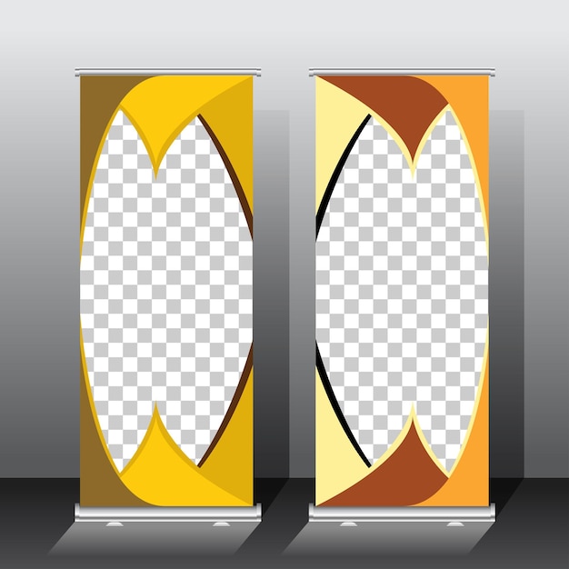 Illustrazione vettoriale del modello di banner roll up di colore dorato