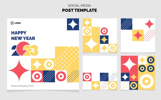 Illustrazione vettoriale del nuovo anno 2023 Social Media Post Pack Design