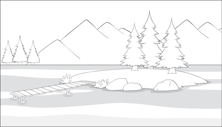 Vettore gratuito illustrazione vettoriale del paesaggio invernale sereno