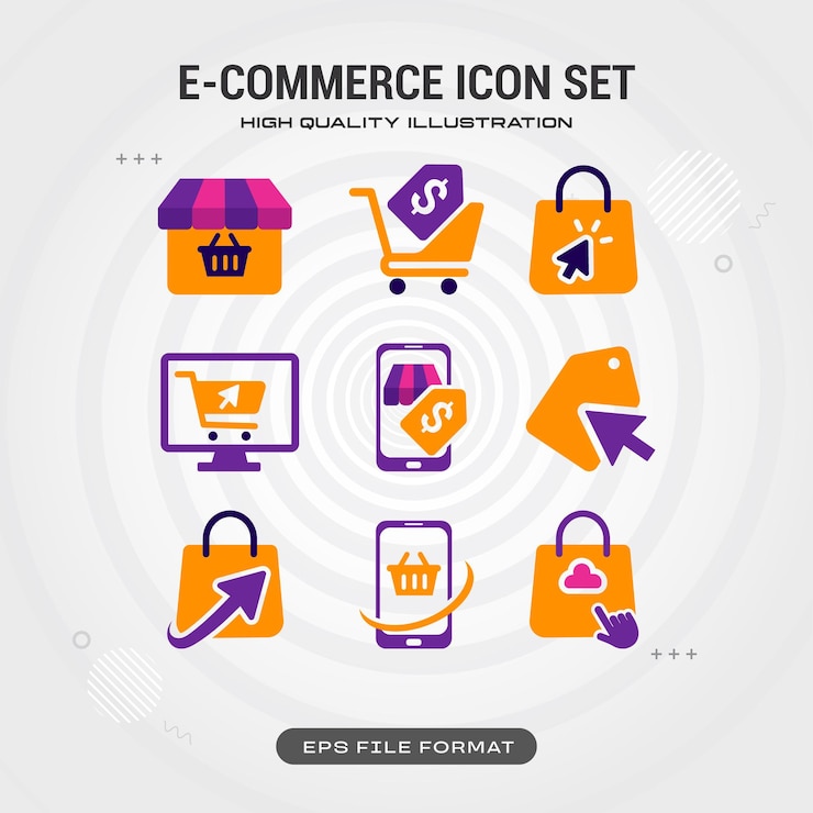 Vettore gratuito illustrazione vettoriale del set di icone di e-commerce