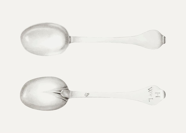 Illustrazione vettoriale di cucchiaio d'argento vintage, remixata dall'opera d'arte di Charlotte Winter