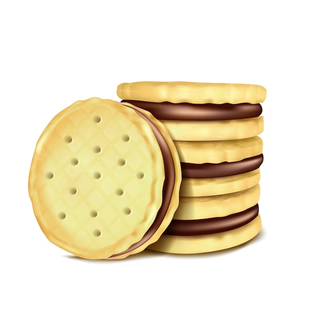 Illustrazione vettoriale di diversi sandwich-cookies con il riempimento di cioccolato.