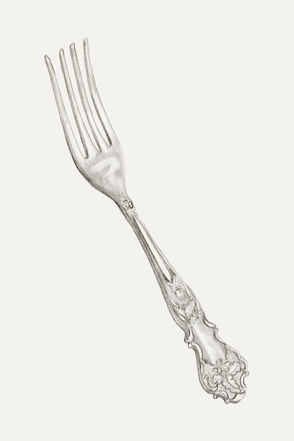 Illustrazione vettoriale di forchetta d'argento vintage, remixata dall'opera d'arte di Ludmilla Calderon