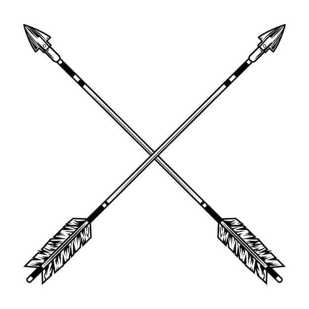 Illustrazione vettoriale di frecce incrociate. Arma medievale, accessorio da guerra o da battaglia