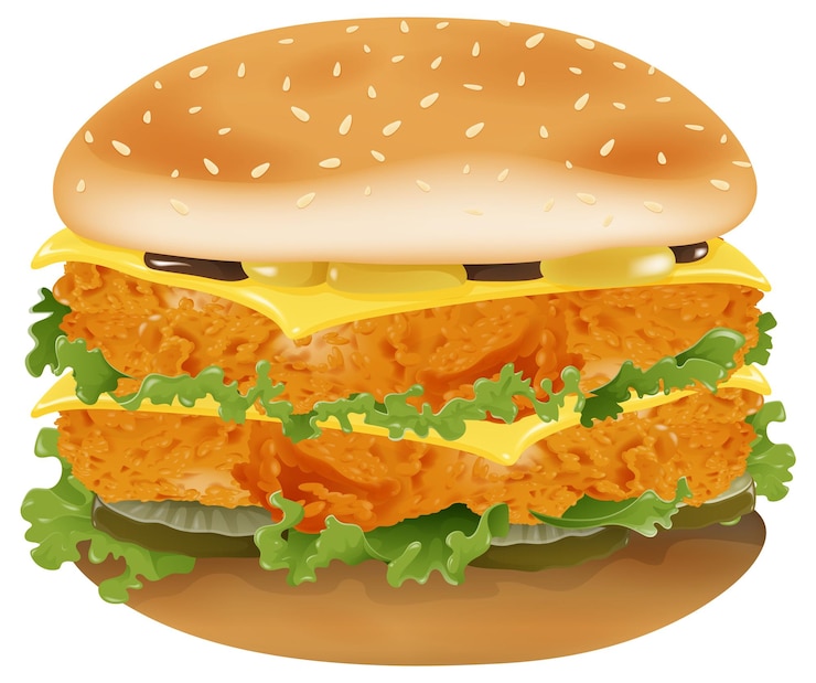 Vettore gratuito illustrazione vettoriale di un delizioso hamburger di pollo