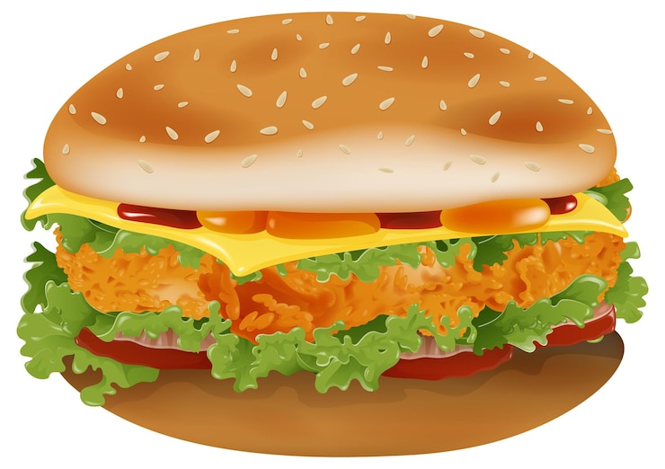 Vettore gratuito illustrazione vettoriale di un delizioso hamburger di pollo