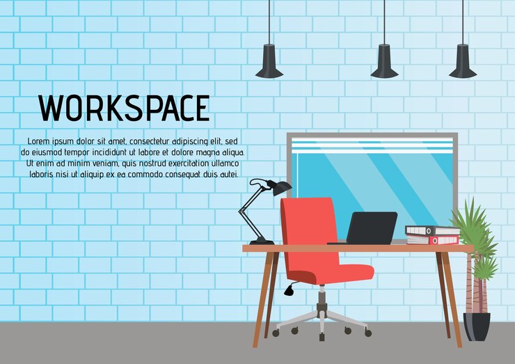 Vettore gratuito illustrazione vettoriale piatto di un ambiente di lavoro moderno in stile loft.