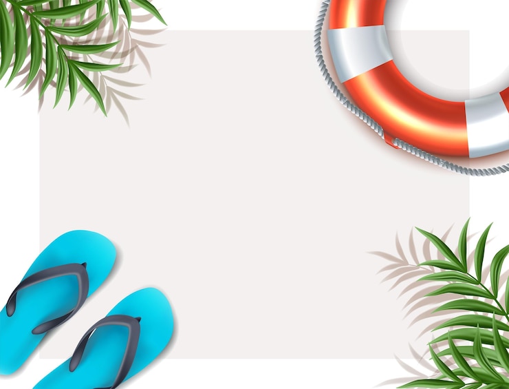 Vettore gratuito illustrazione vettoriale realistica banner estivo tropicale sandali con palme e vista dall'alto lifebyou