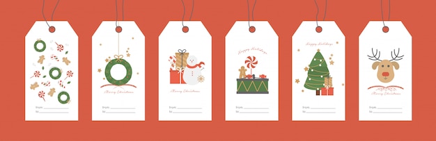 Illustrazione vettoriale. Set di tag regalo di Natale.