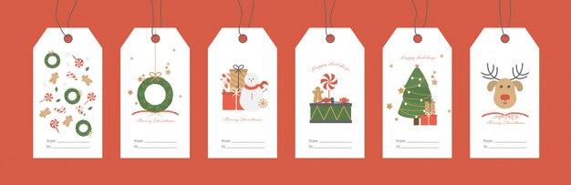 Illustrazione vettoriale. Set di tag regalo di Natale.