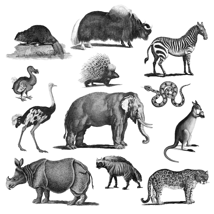 Vettore gratuito illustrazioni d'epoca di animali