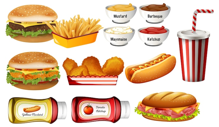 Vettore gratuito illustrazioni di vettori di fast food vari
