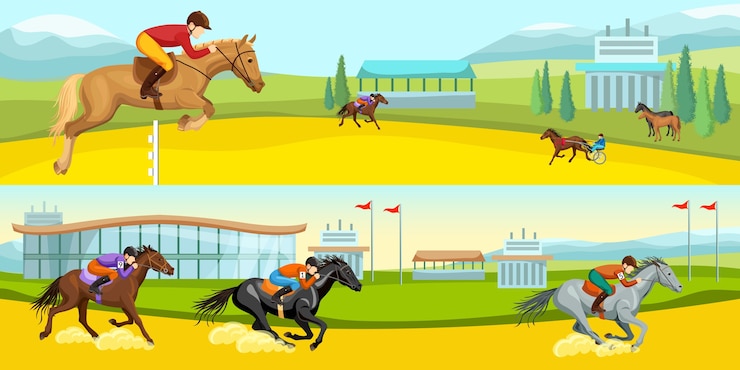 Vettore gratuito illustrazioni orizzontali del fumetto di sport equestri