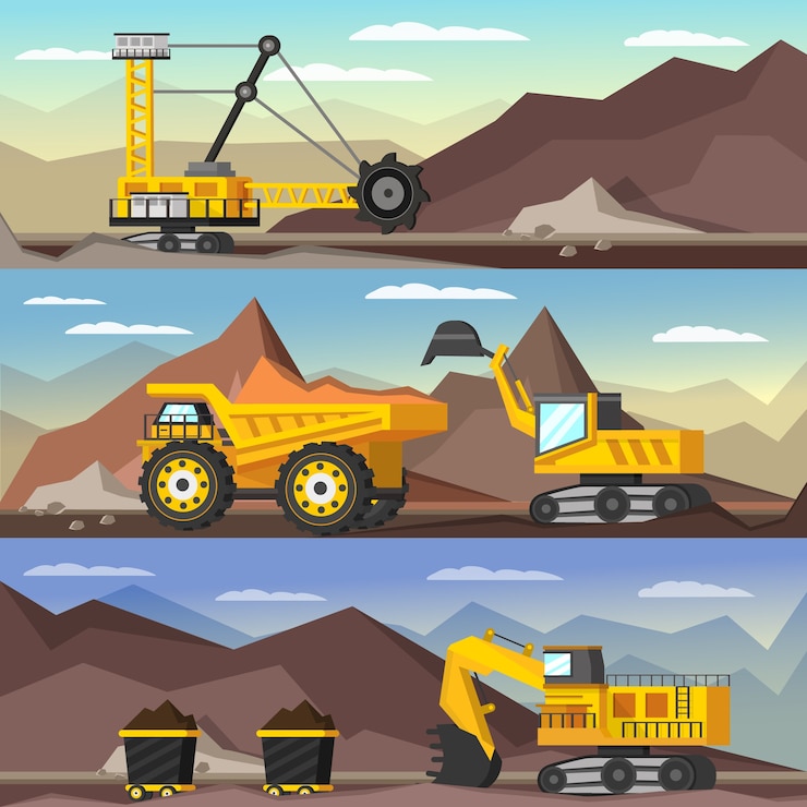 Vettore gratuito illustrazioni ortogonali dell'industria mineraria
