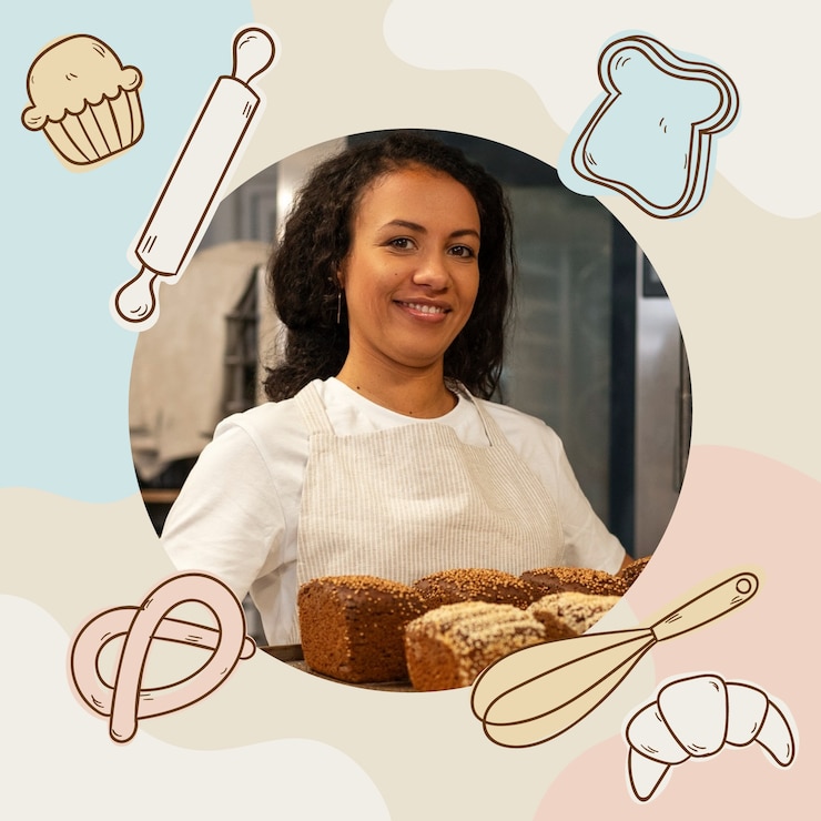 Vettore gratuito immagine del profilo instagram dell'amante della panetteria disegnata a mano pastello