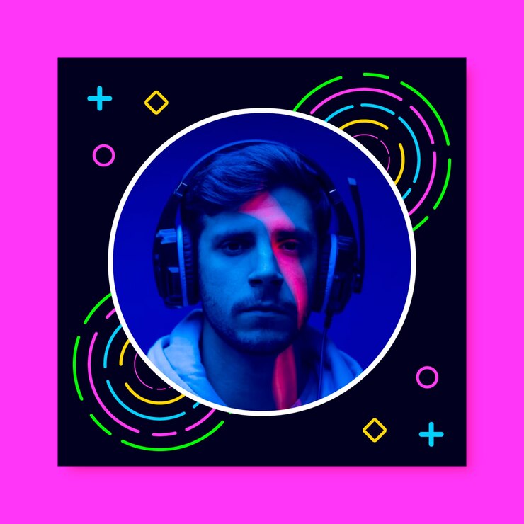 Vettore gratuito immagine del profilo tiktok del giocatore con gradiente neon