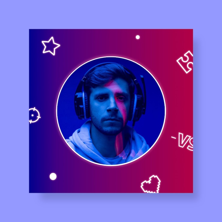 Vettore gratuito immagine del profilo twitch del giocatore al neon sfumato
