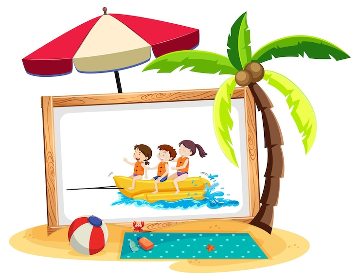 Vettore gratuito immagine di bambini nella scena della spiaggia isolata
