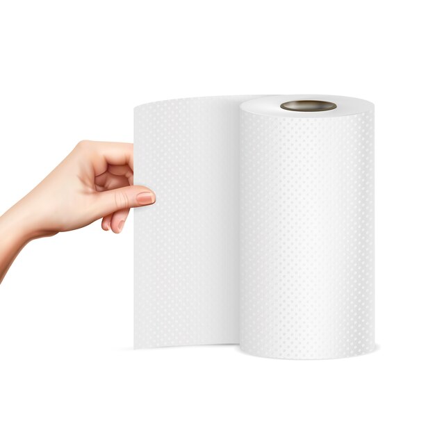 Immagine realistica della mano dell'asciugamano di carta