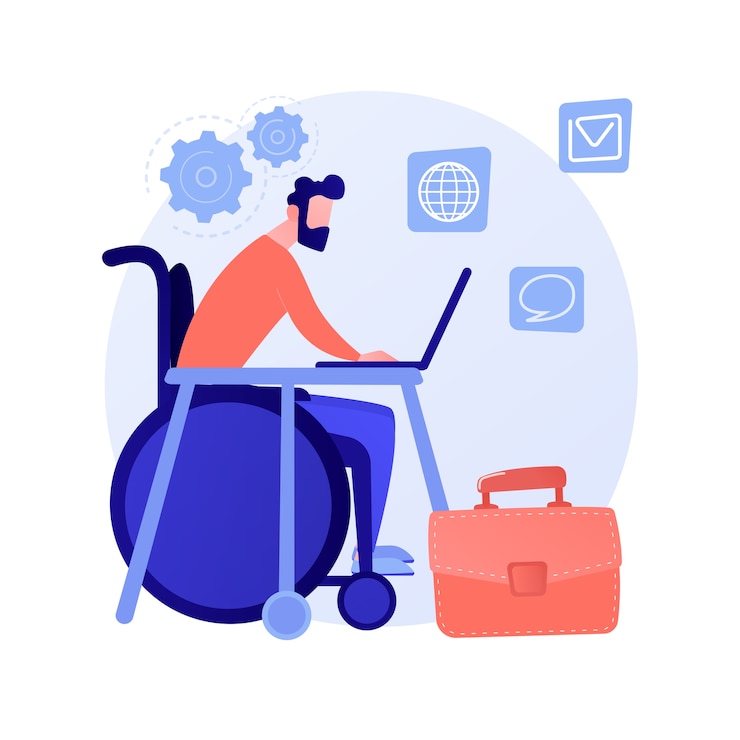 Vettore gratuito impiego di persone con disabilità. colloquio di lavoro con persona disabile su sedia a rotelle. risorse umane, posto vacante, carriera. pari opportunità. illustrazione della metafora del concetto isolato di vettore