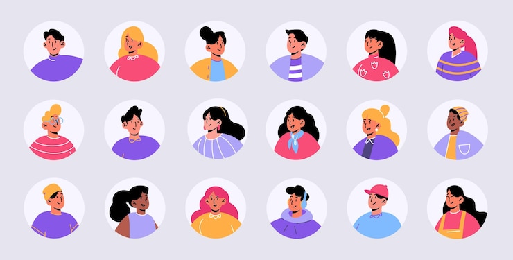 Vettore gratuito imposta i volti dei personaggi maschili o femminili degli avatar delle persone