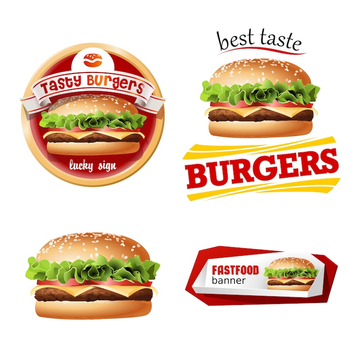 Vettore gratuito impostare belle icone realistiche di fast food