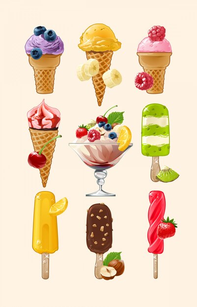 Impostare icone vettoriali di gelato