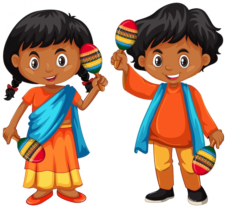 Vettore gratuito india bambino in possesso di maracas