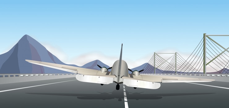 Vettore gratuito indietro di atterraggio di aeroplano sulla pista