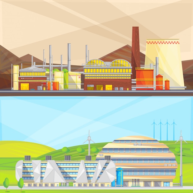 Industria eco pulita che converte i rifiuti in energia e utilizza l&#39;energia eolica