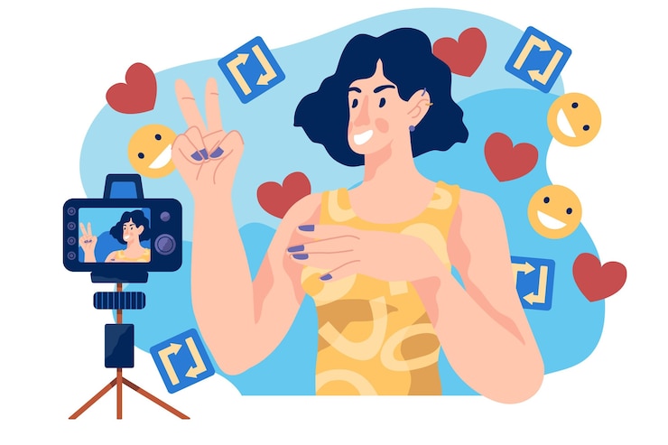 Vettore gratuito influencer che registra un nuovo design video