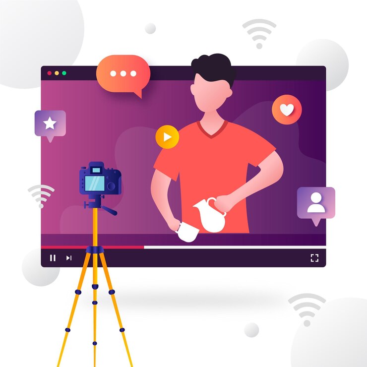 Vettore gratuito influencer che registra un nuovo video