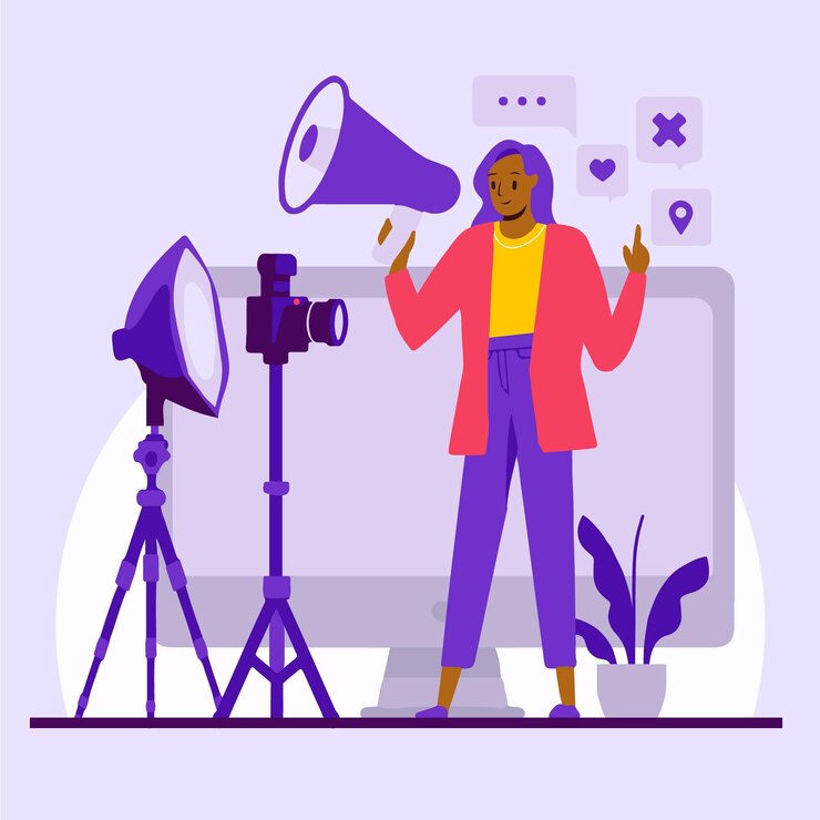 Vettore gratuito influencer che registra un nuovo video