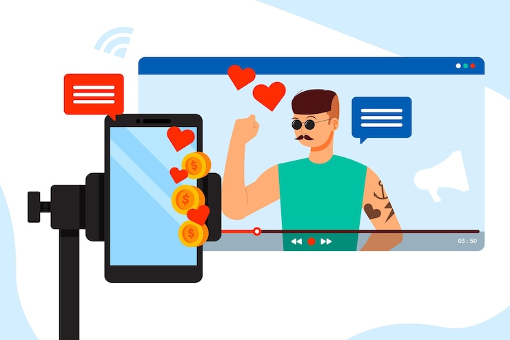 Vettore gratuito influencer che registra un nuovo video