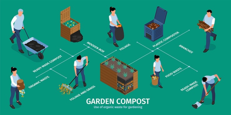 Vettore gratuito infografica isometrica del compost da giardino