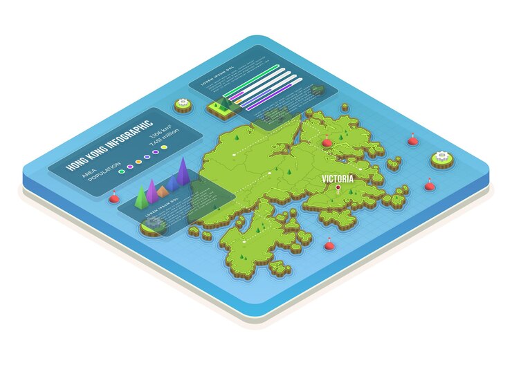 Vettore gratuito infografica mappa isometrica di hong kong