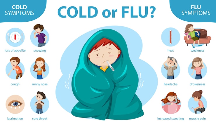Vettore gratuito infografica medica dei sintomi del raffreddore e dell'influenza