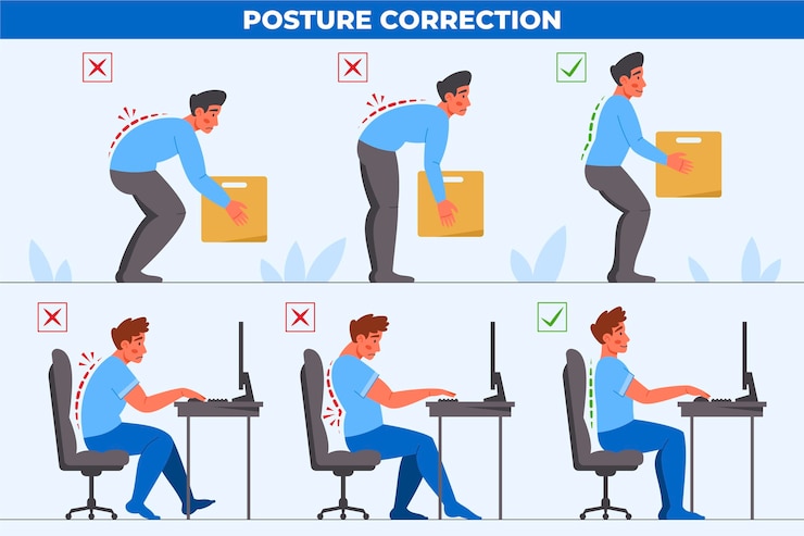 Vettore gratuito infografica sulla correzione della postura piatta flat