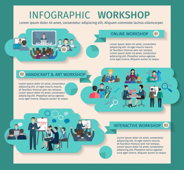 Infografica workshop impostato con elementi di arte e artigianato d&#39;arte