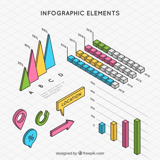 Infografici disegnati a mano in stile isometrico