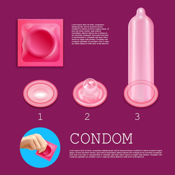 Vettore gratuito infographics realistico con il campo del testo che presenta informazioni sull'uso dell'illustrazione di vettore dei preservativi